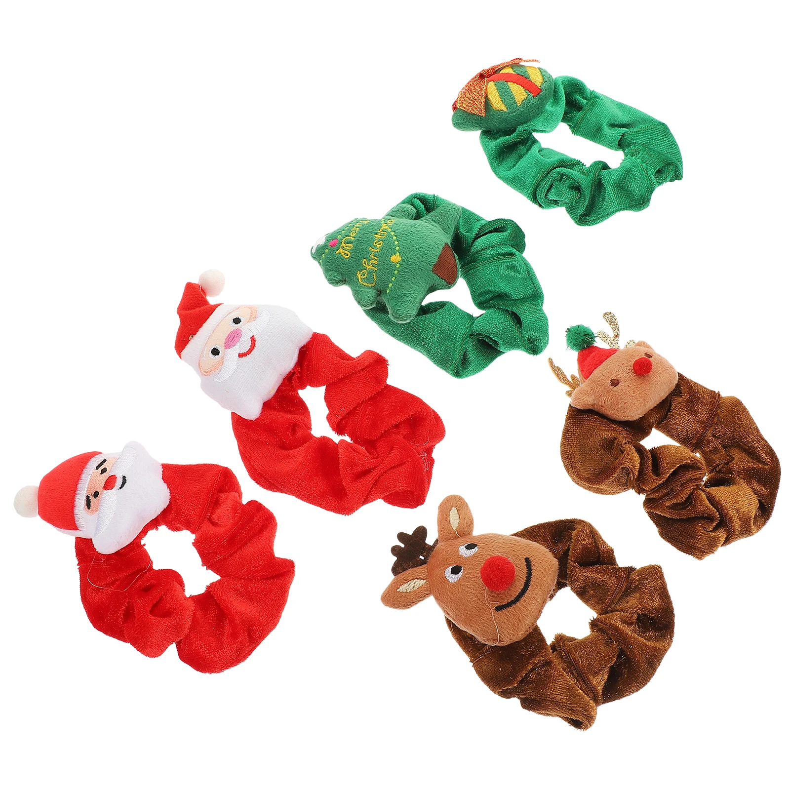 

6pcs Christmas Headdress Hair Bands Red White Green Colors Cartoon Holiday Accessories Women Scrunchies Kids Ties Party Xmas