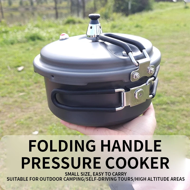 طنجرة الضغط الخارجية، مقبض محمول قابل للطي، طنجرة الضغط، المشي لمسافات طويلة، التخييم، 80Kpa، طباخ ضغط صغير مقاوم للانفجار
