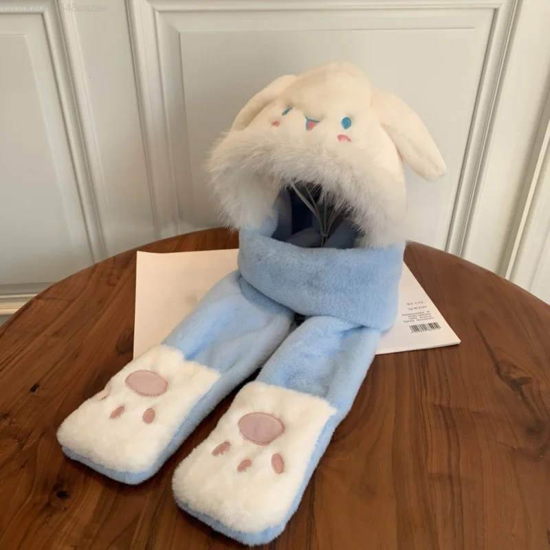 Sanrio Melodie Kuromi Schattige Y 2K Meisje Pluche Sjaal Met Capuchon Kinderen Nieuwe Warme Handschoenen Hoeden Sjaals Allemaal In Één Herfst Winteraccessoires