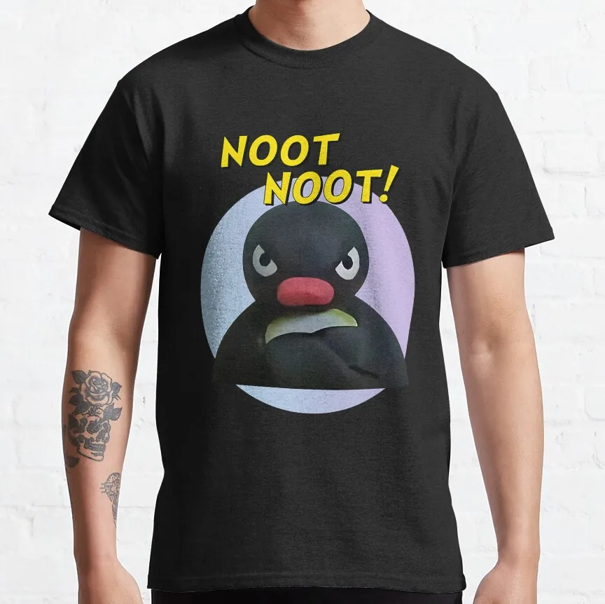 

Grumpy Pingu Noot Noot Meme Retro 80s cartoon graphic t shirts Funny Penguin Lover Gift t shirt 100% cotton tee large size tops