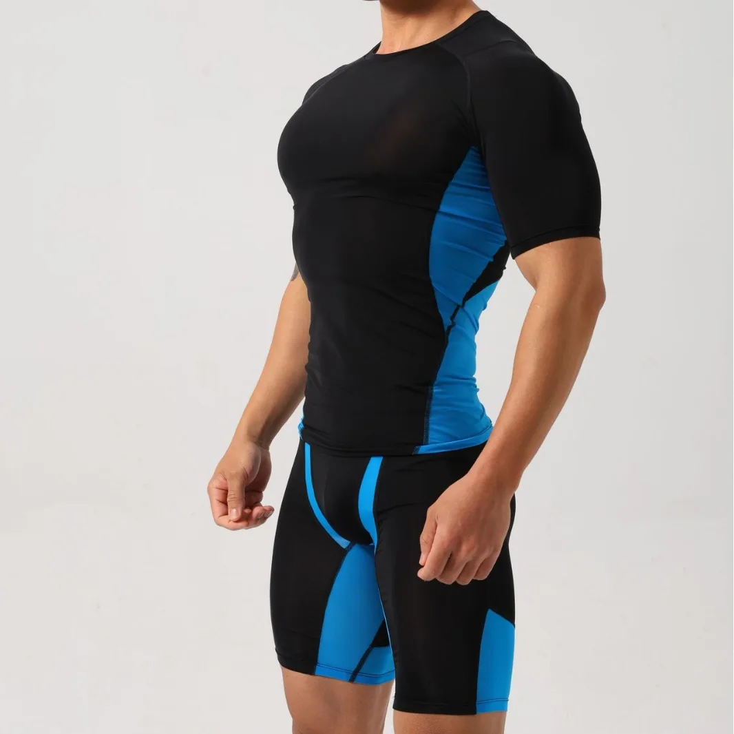 Men's Ice Silk Super Elastic Quick Dry Comfortable Tight Fit Compression Fitness Suit for Running Gym Training Summer