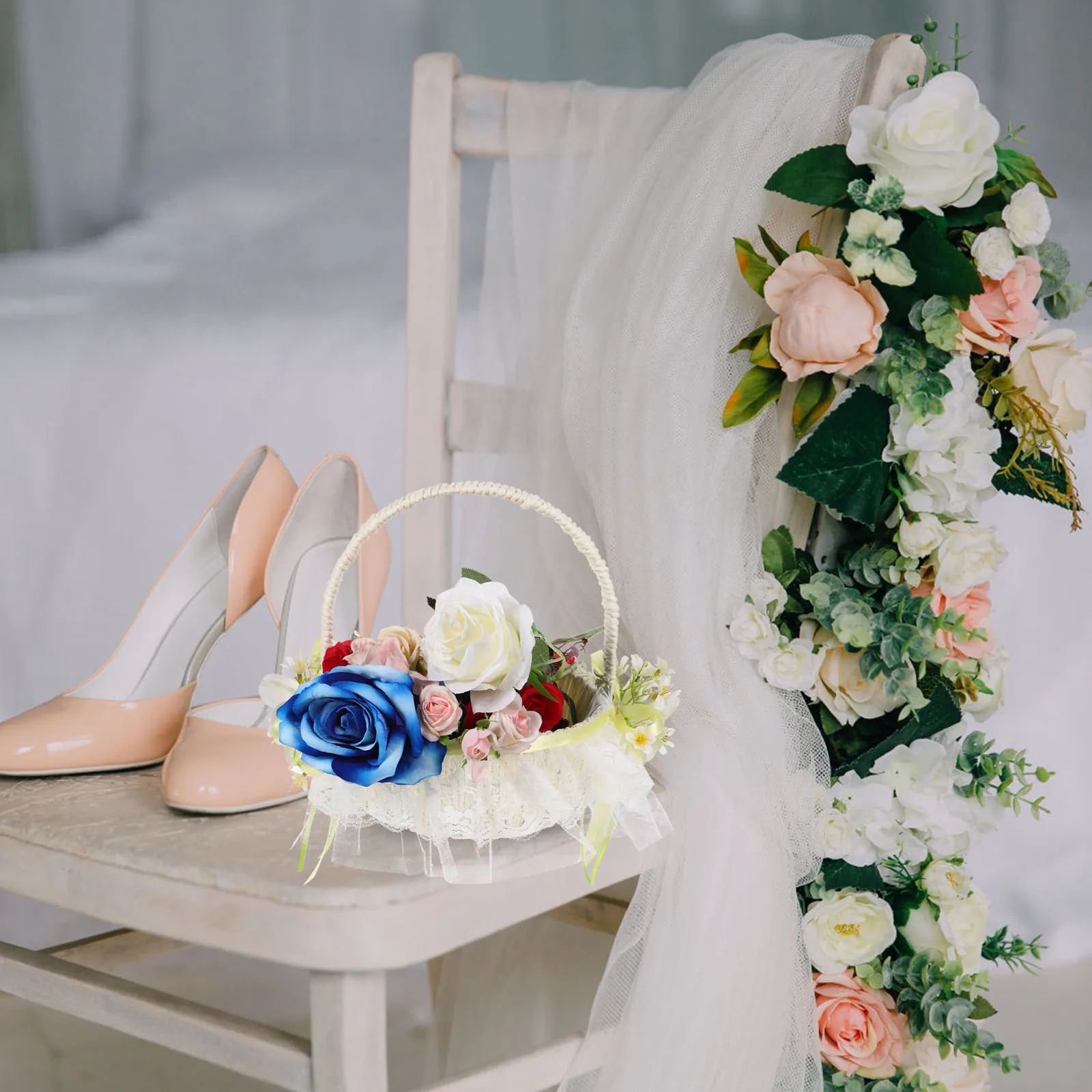 

Flower Girl Wedding Party Handheld Wedding with Handle Portable Flower Basket for Ceremonies Small Woven Hamper for Flowers