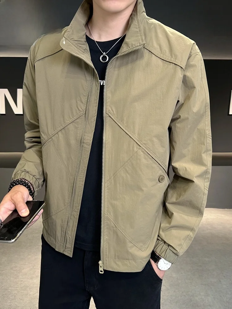 

Pierre Cardin Men's Casual Thin Jaet Stand Collar Workwear Coat Autumn Spring Youth Sle Polyester Nylon Cosite Fiber