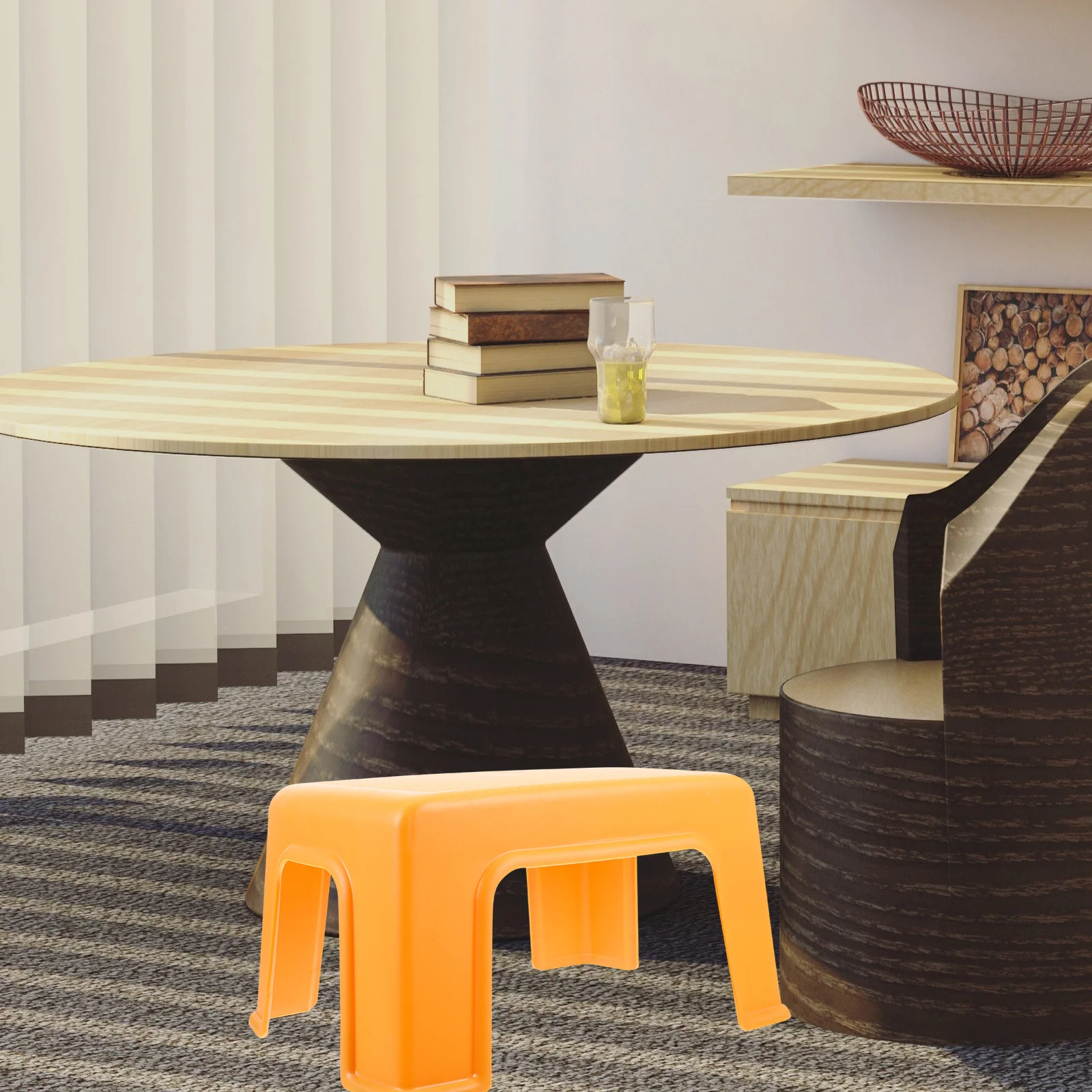 

1pc Anti-Slip Footstool Stool Household Foldable Stool Space-Saving Living Room Furniture Orange 30X20X15Cm