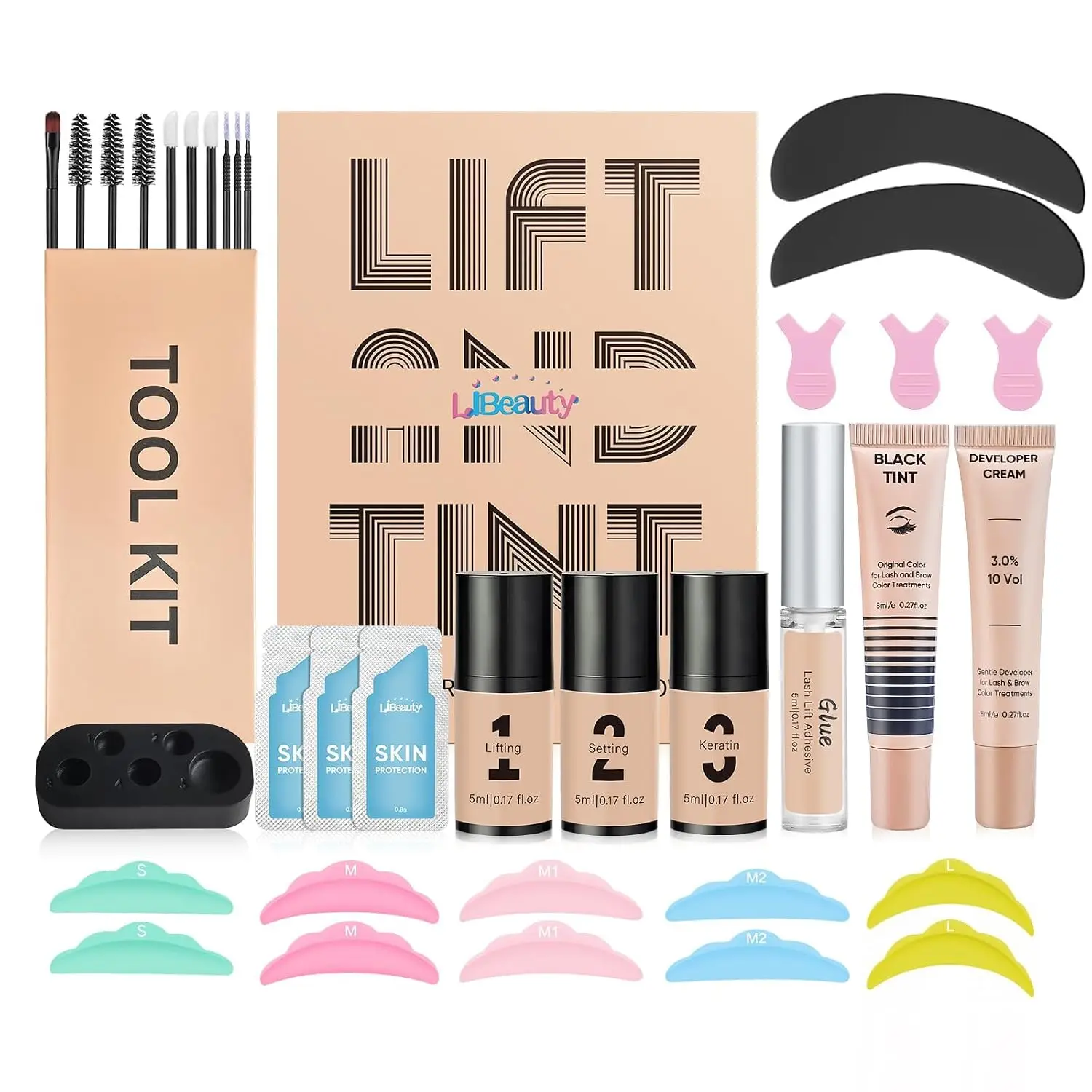 Libeauty Lash Lift Kit and Tint Color Kit Brow Lamination Kit Friendly Beginner Easy Use Voluminous Thicker Eyelashes or Eyebrow