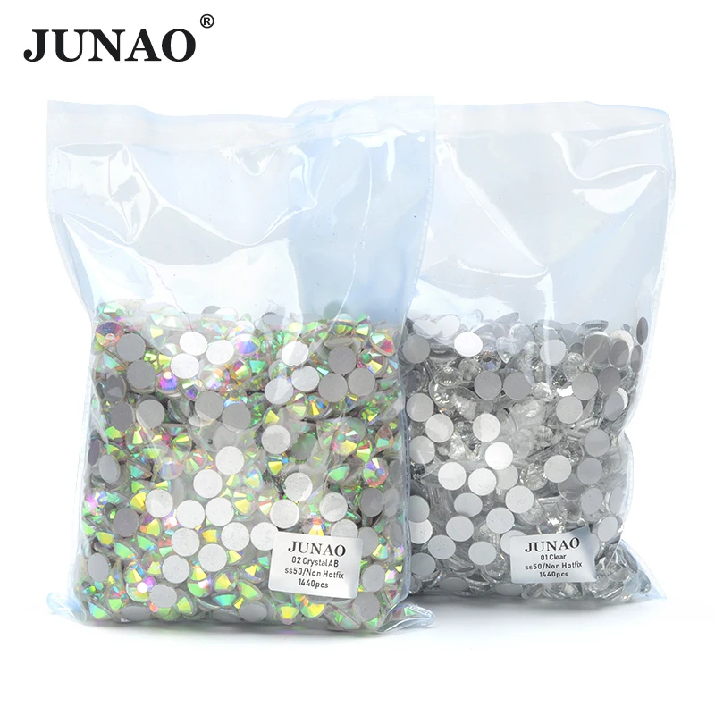 JUNAO Wholesale 100Gross SS3 SS4 SS5 SS6 SS12 SS16 SS20 SS30 SS40 SS50 Large Size Crystal AB Glass Rhinestones Flatback Strass