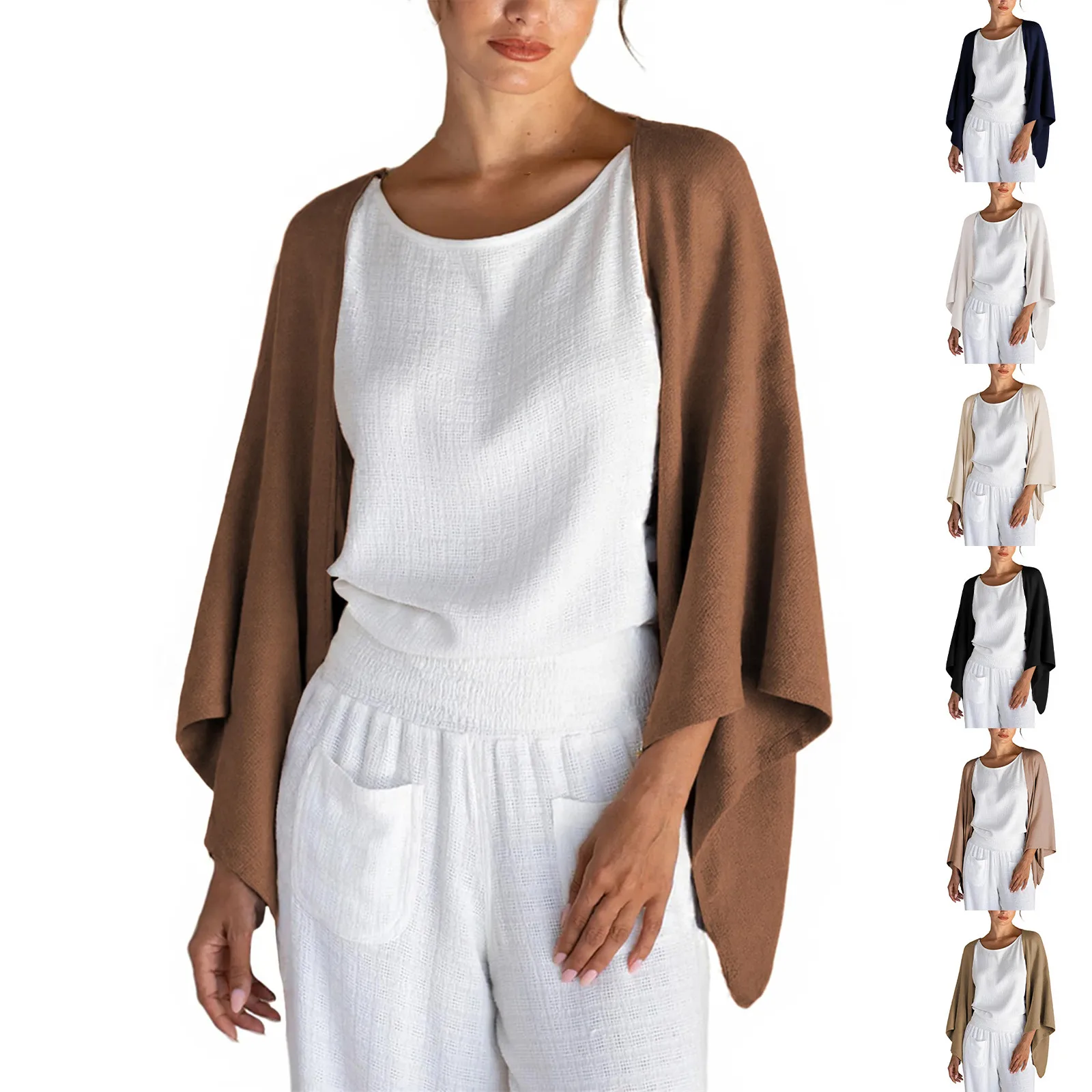 

2025 Elegant Solid Color Loose Cover Ups Women Vintage Boho Lightweight Cover Ups Outerwear Soft Comfortable Cardigans Cover