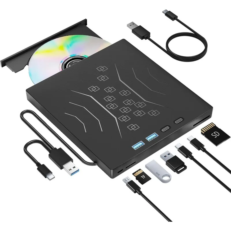 

Внешний привод CD DVD 7 в 1, портативный привод USB 3.0 и Type-C, CD/DVD +/-RW, привод для записи компакт-дисков, ПЗУ, DVD-привод для ноутбуков, ПК, Windows