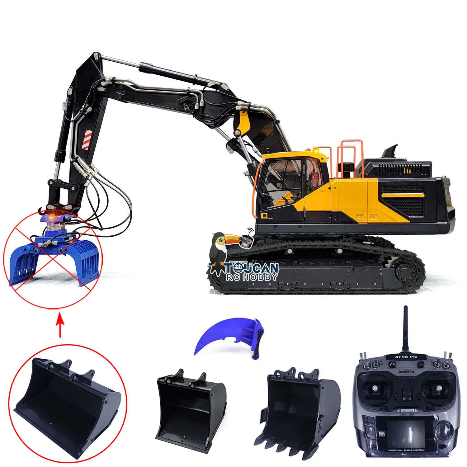 1/14 Metal RC Excavator Hydraulic 3 Arms EC380 Digger for Remote Control Tracked Toucan Construction Vehicle Boys Gifts TH22513