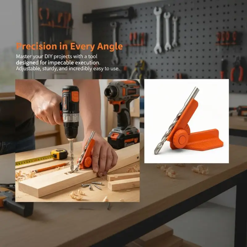 5-Angle Adjustable Drill Guide 0°30°45°60°90° Precision Positioning Drill Jig 3 Length Replaceable Portable Woodworking DIY Tool
