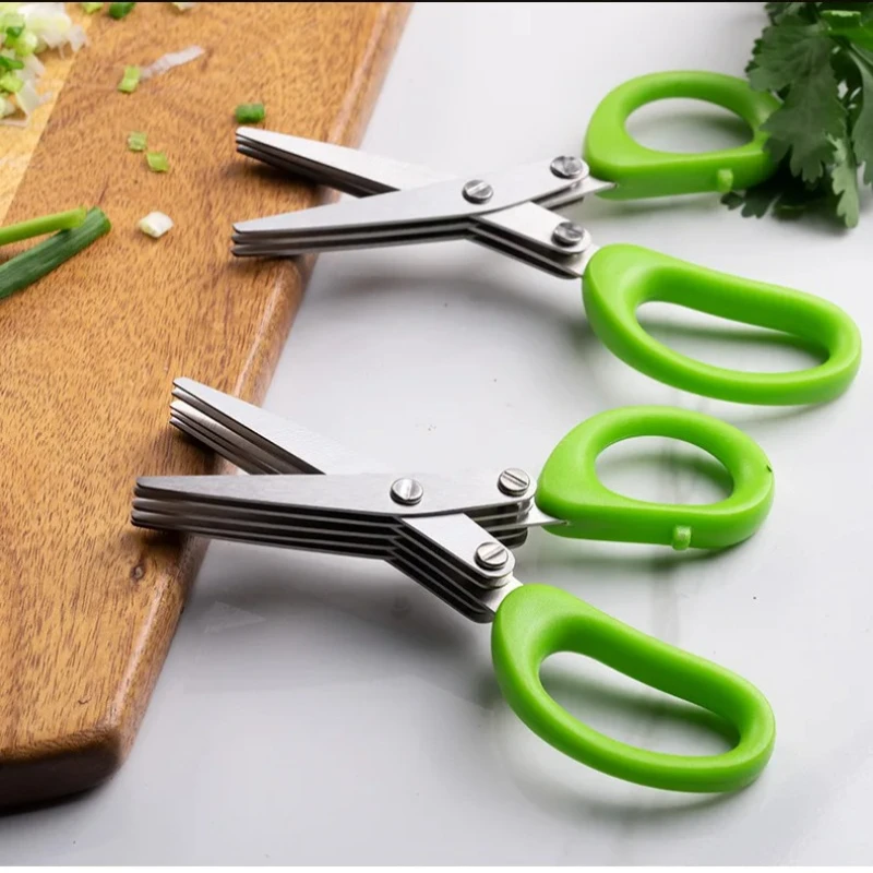 Multifunctional Muti Layers Stainless Steel Knives Multi-Layers Kitchen Scissors Scallion Cutter Herb Laver Spices Cook Tool Cut