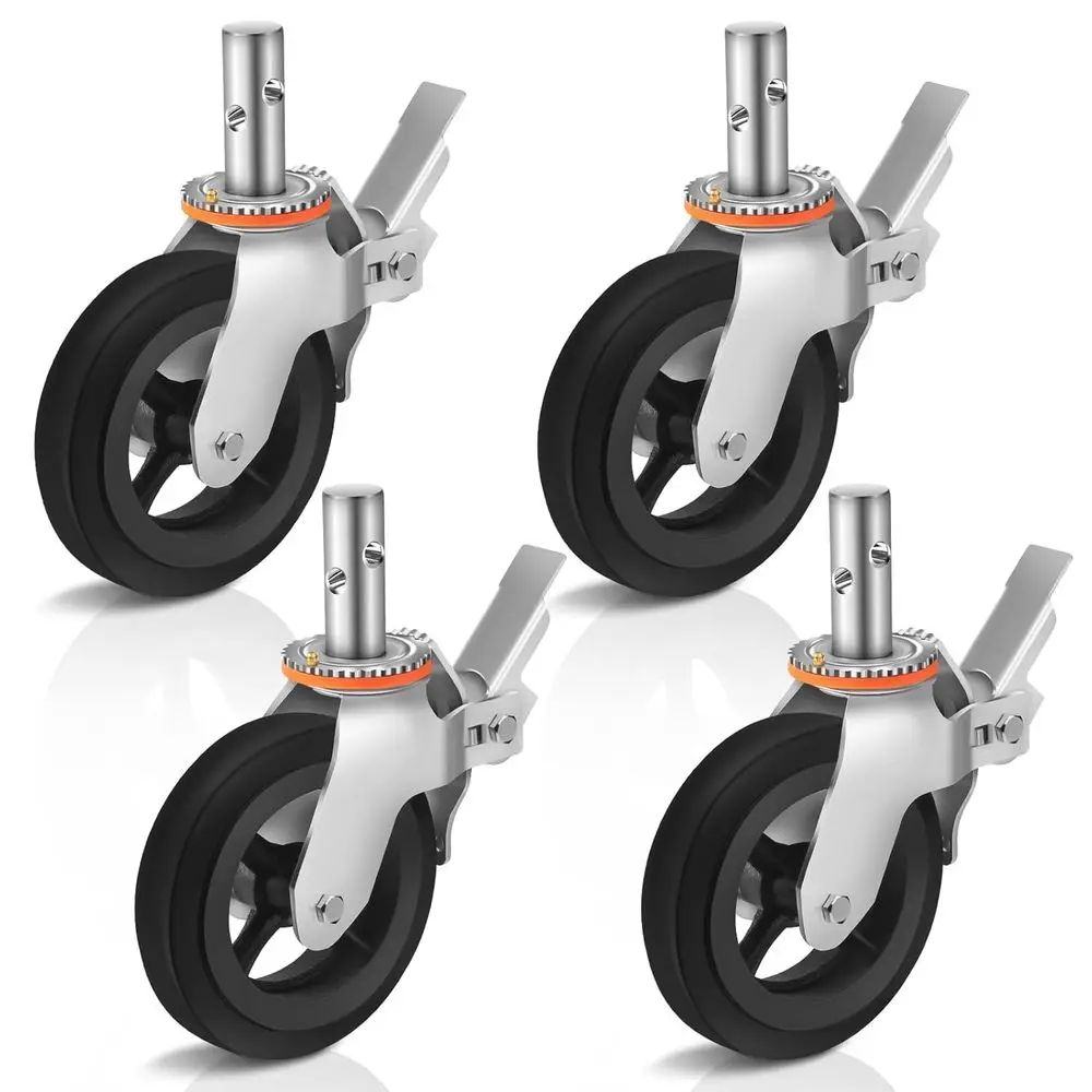 8 inches Scaolding Wheels 1-3/8" Solid Round Stem Caster with Dual Locking Brakes 1100LBS acity Per Wheel Commercial Scaolding A