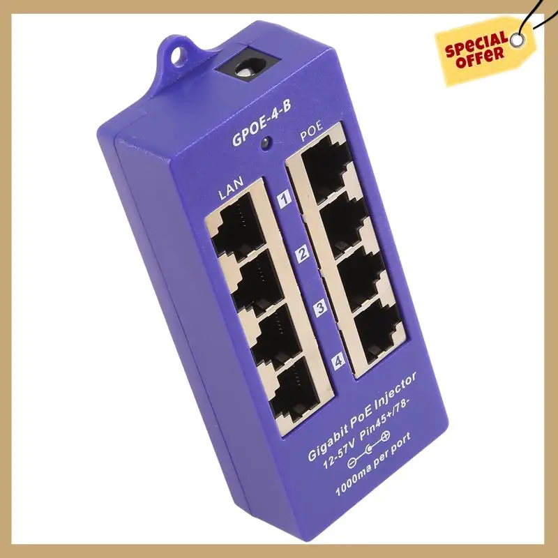 Inyector Poe pasivo Gigabit de 48V o 24V, módulo Poe de 4 puertos 1000Mbps para cámara IP de seguridad, punto de acceso Wifi, UBNT, duradero