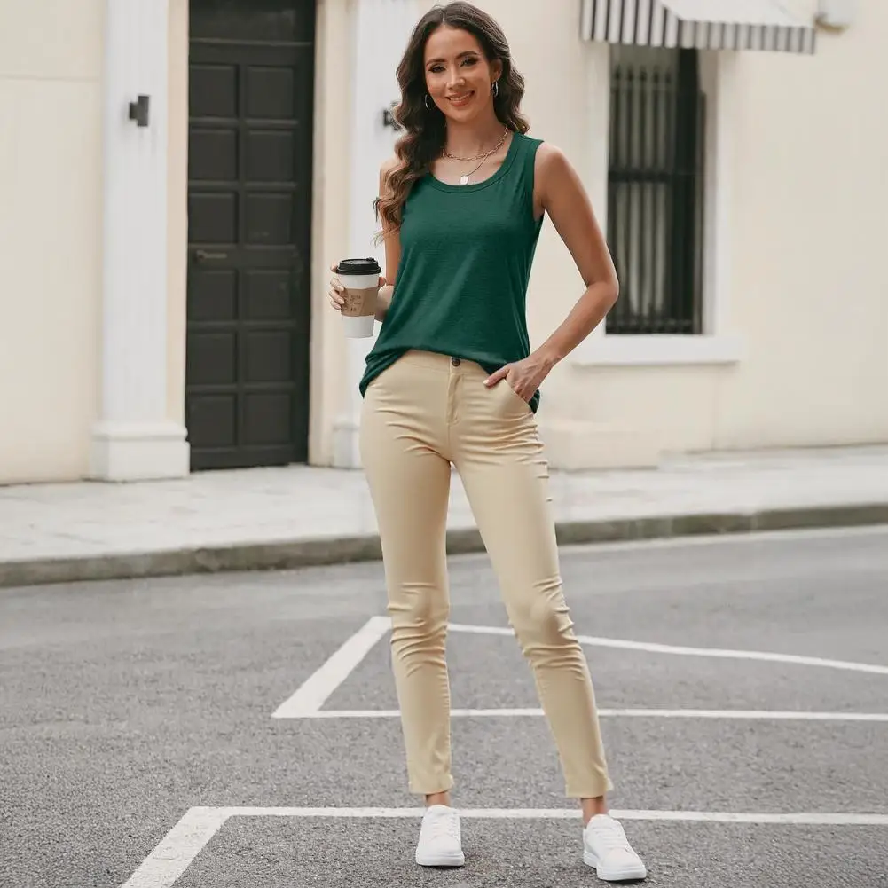 Эластичные брюки. Стильные женские прямые брюки со средней посадкой и карманами. Однотонные брюки для лета. Летние брюки на молнии.