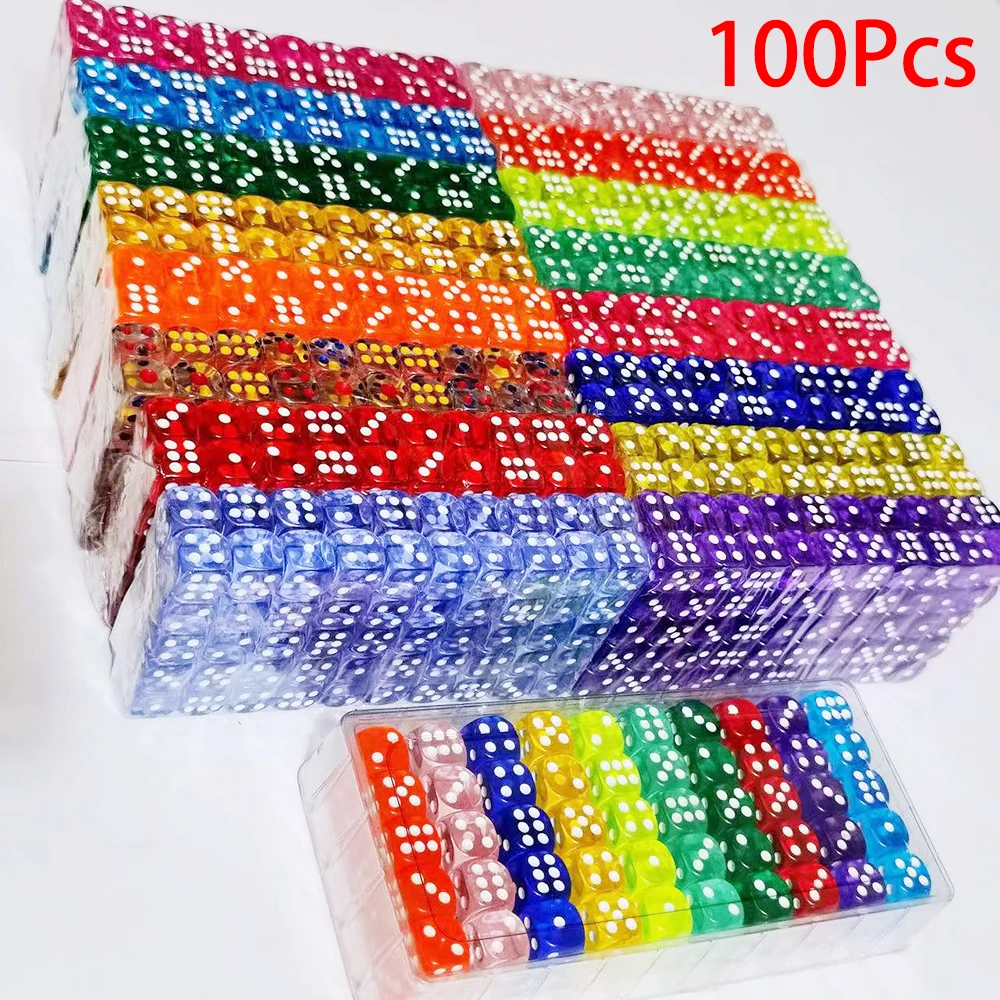 

100PCS/Set 6 Sided Dice 14mm D6 16 Transparent Optional Color Acrylic Rounded Edges Dice For Table Board Games Party DND