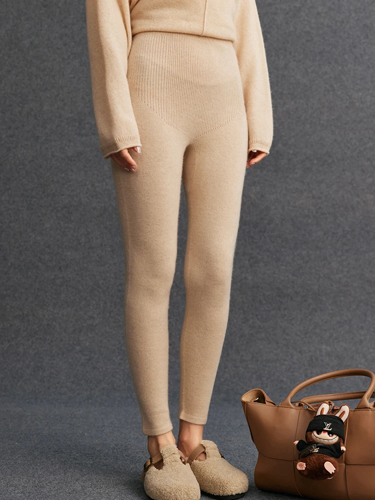 ANGEL Women's Pure Cashmere Legging Autumn Winter 100% Cashmere Pants Warm Soft Knitwear Basic Legging High Elasticity Leggings