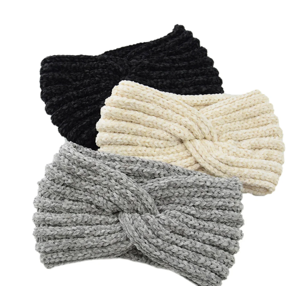 

Knitted Sports Headband Black Cross Style Warm Winter Exercise Hair Band Headwrap for Women Cross Headband