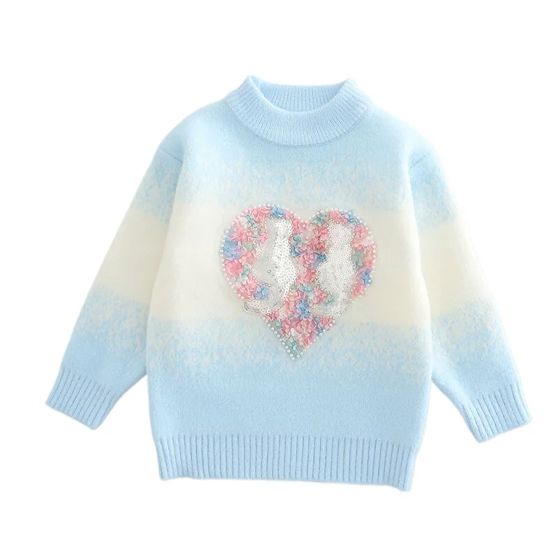الخريف الشتاء الفتيات محبوك سترة القلب نمط بلوزات بأكمام طويلة مريحة موضة جديدة ملابس الأطفال 7 إلى 12 سنة #6