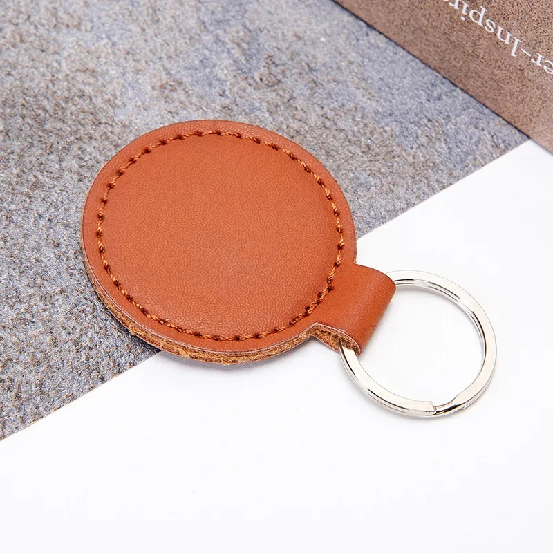 Customized LOGO PU Leather Round Keychain for Men and Women Car Key Chain Ring Laser Engrave Personalized Blank Keyring Gift