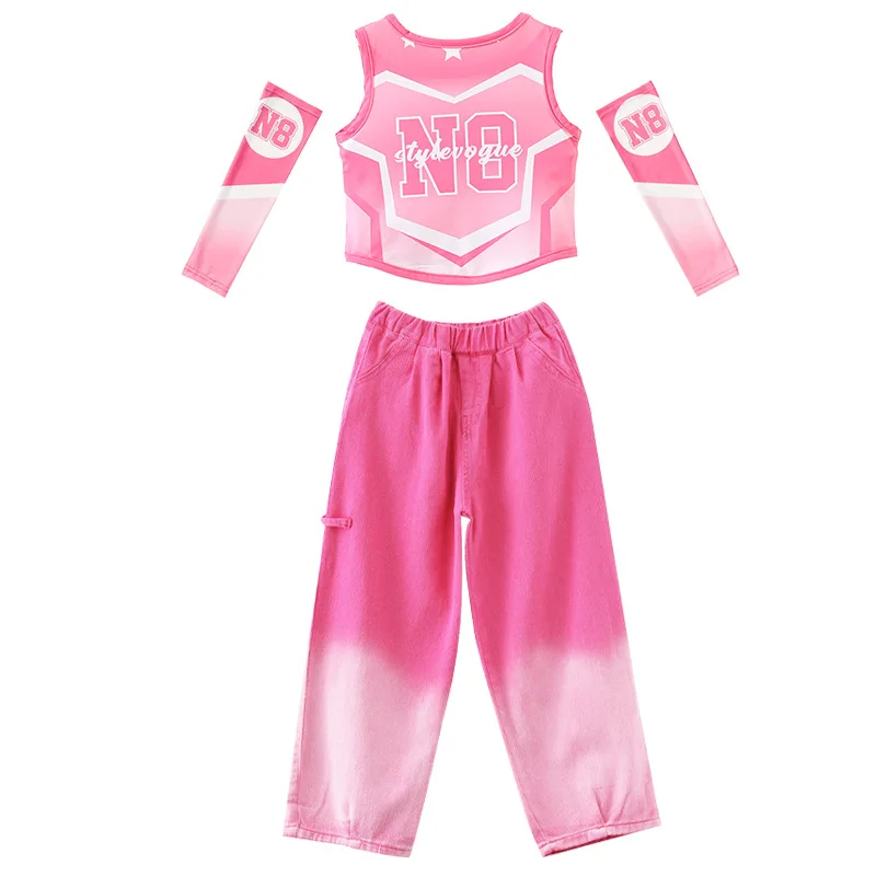 Chidren hip hop clothing girls dance suits jazz dance costumes hip hop girl set plus size girl hip hop pants