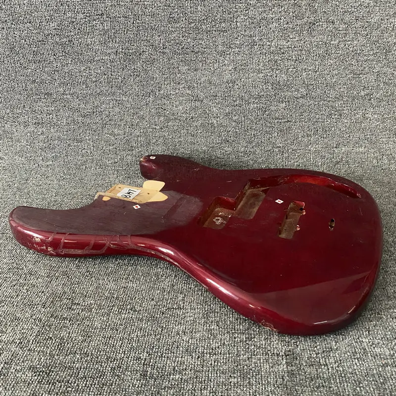 DB147 Unfinished Electric Bass Guitar Body in Solid Wood PJB Bass in Wine Red Solid Basswood for DIY Replace with Damages