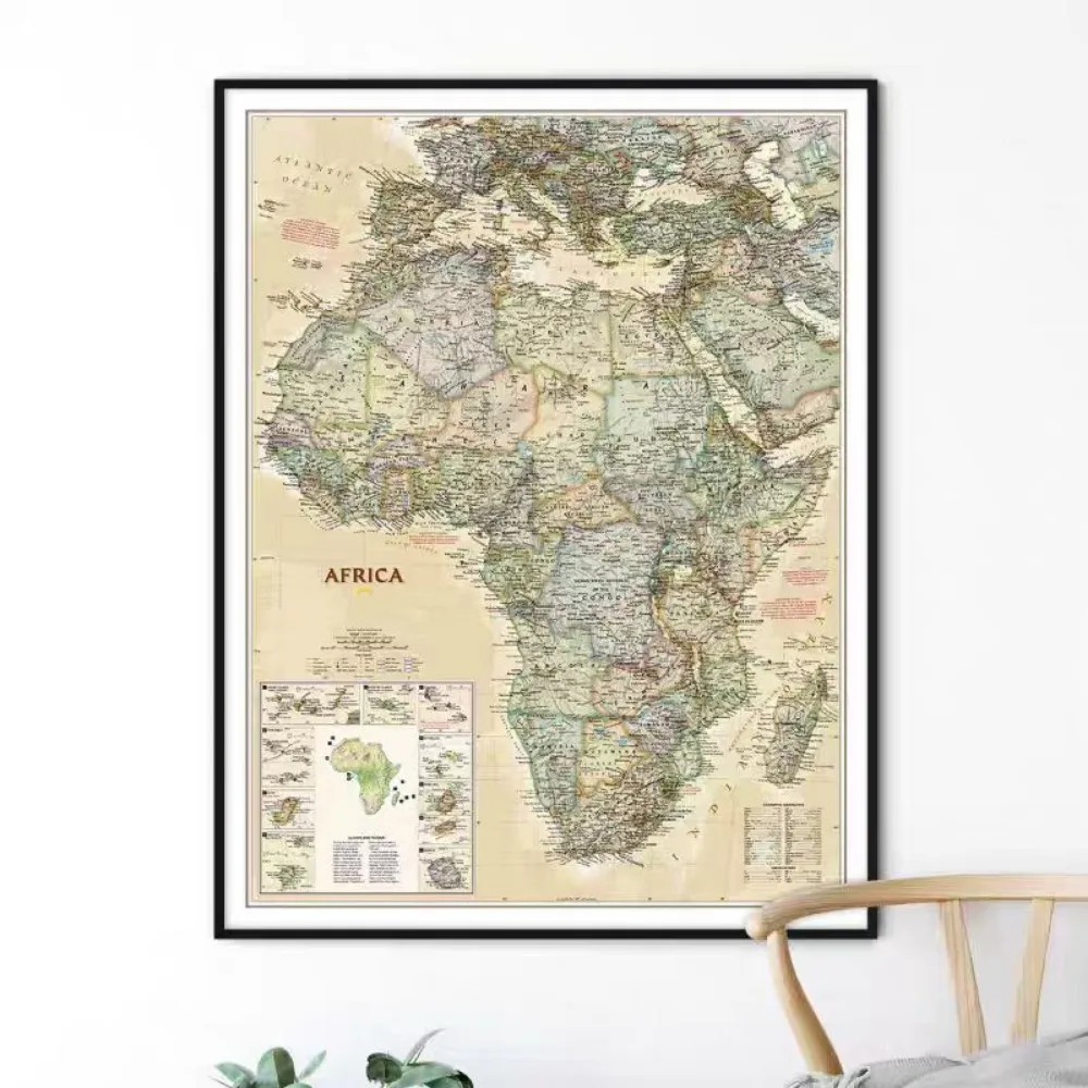 Vintage African Map Posters Prints Library Wall Chart - Cotton Canvas Painting Wall Art Living Room Offices Home Decor - Gift