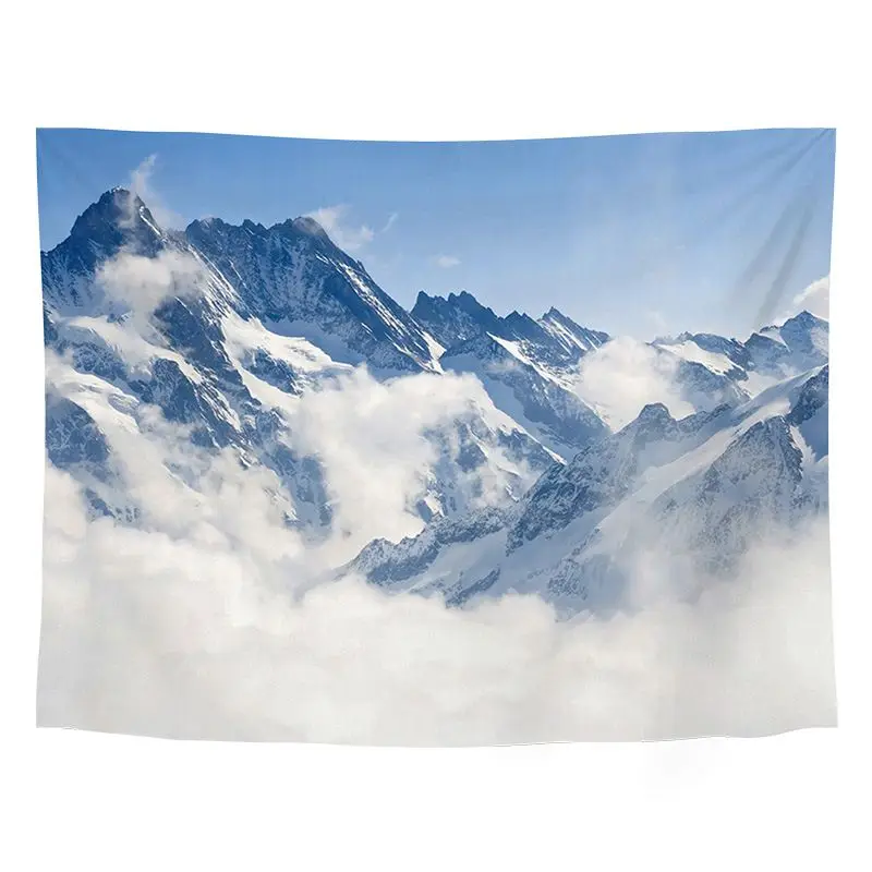 VIKAMA Rizhao Jinshan Snow Mountain Landscape Tapestry, Healing Snow Peak Wall Hanging for Bedroom Living Room Decor
