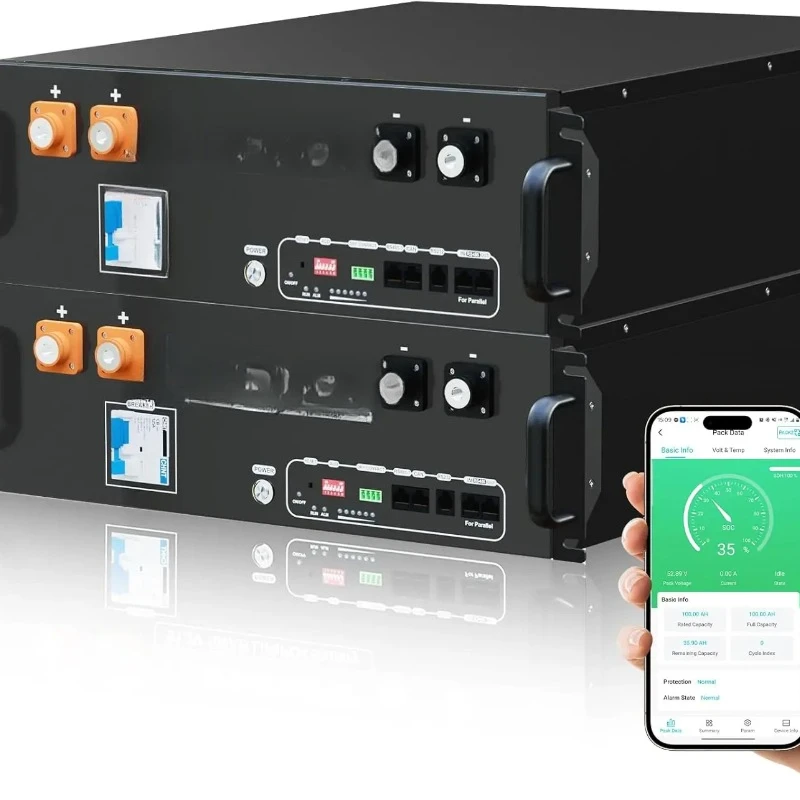 

Литиевая батарея LiFePO4 48В 200Ач (2 шт. по 48В 100Ач), емкость 10.24кВтч, аккумулятор для серверной стойки с Bluetooth, 6000 глубоких циклов заряда