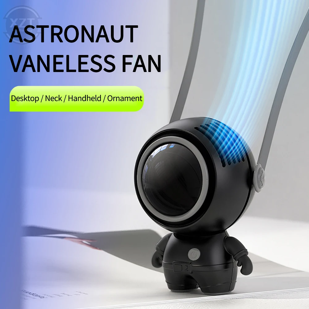 2023 Mini Astronaut Fan Handheld 900Mah USB Rechargeable Quiet Leafless Hanging Neck Fan Student Portable Air Cooling Fan