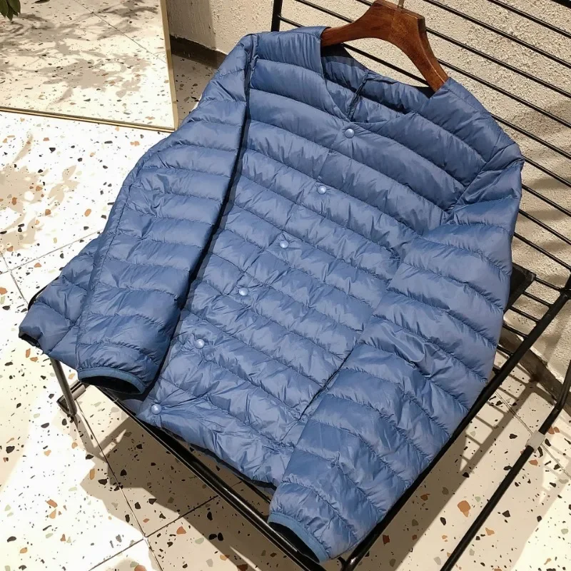 Forro masculino quente puffer jaquetas 2024 novo outono inverno 90% pato branco para baixo leve empacotável o pescoço variável com decote em v