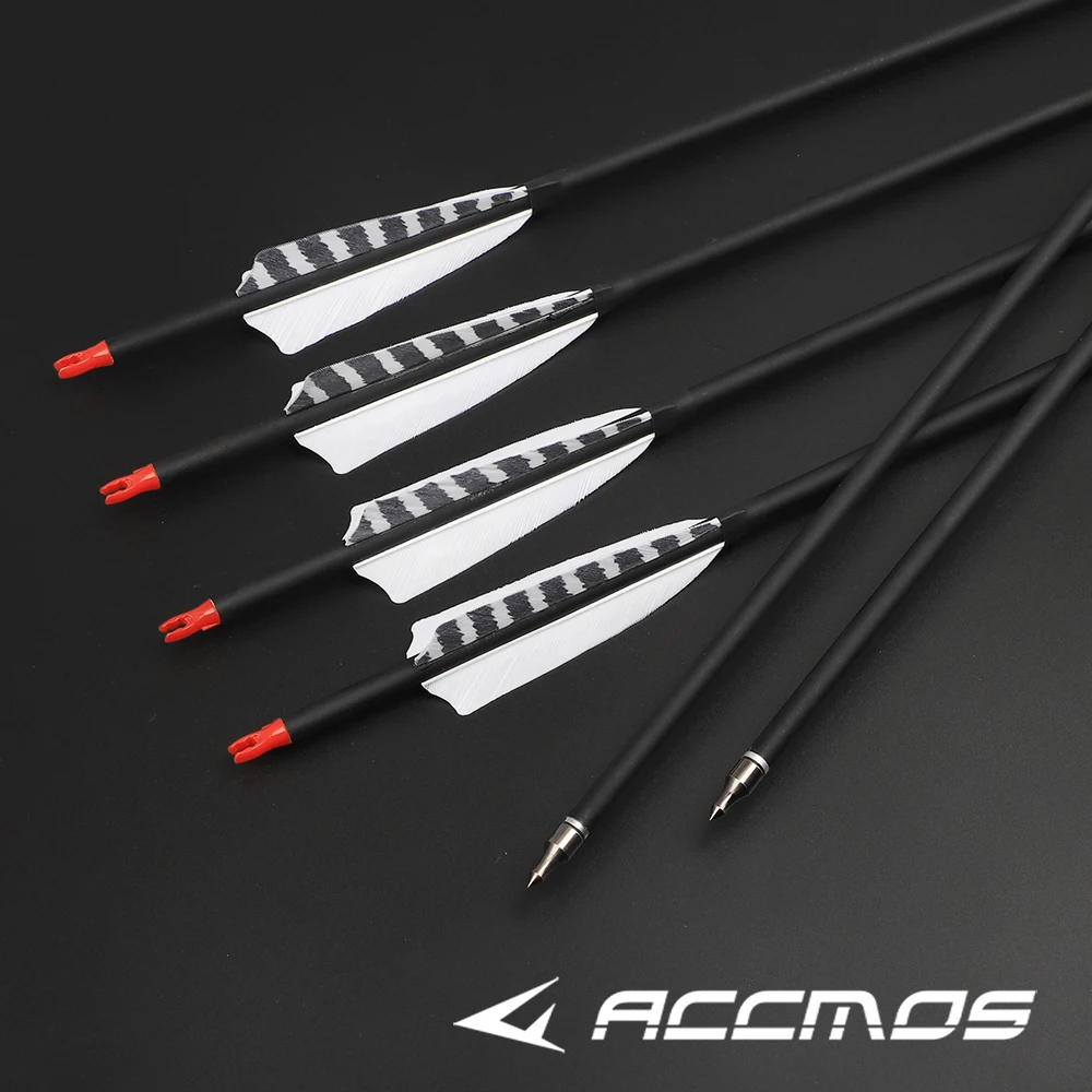 

12PC id6.2mm Carbon Arrows 500spine 20-30in 4inReal Feather Arrows Recurve/Compound Longbow Traditional Bow Practice Arrow