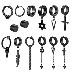 2pcs Stainless Steel Non Pierced Clip On Earrings for Men Women Magnetic Stud Earrings Punk Dangle Huggie Hoop Earrings Set