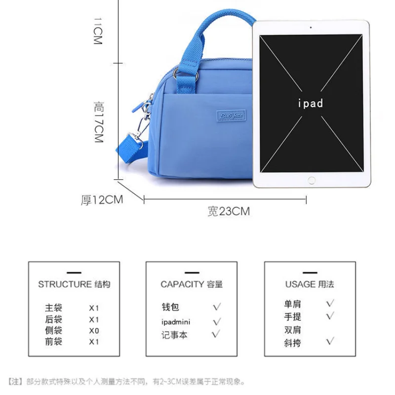 Ins Textured Women\'s Hand 2025 New Fashion Waterproof Oxford Cloth Fashion with Foreign Crossbody Shoulder SweetStyle Zipper Bag
