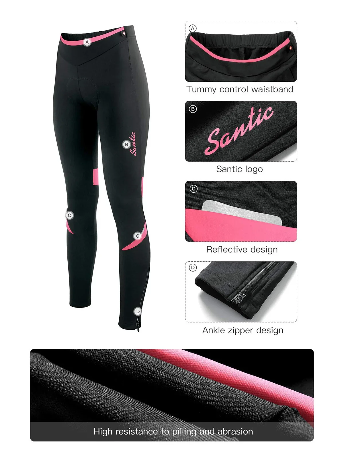 Santic Women's Fleece Cycling Pants Winter Outdoor Thermal Bicycle Trousers 4D Padded Downhill MTB Road Riding Biker Trousers