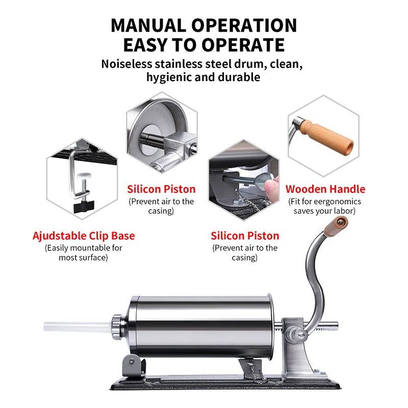小型業務用テーブルソーセージスタッファー自家製ソーセージマシンベーコンステンレス鋼挽肉手動ソーセージスタッファー