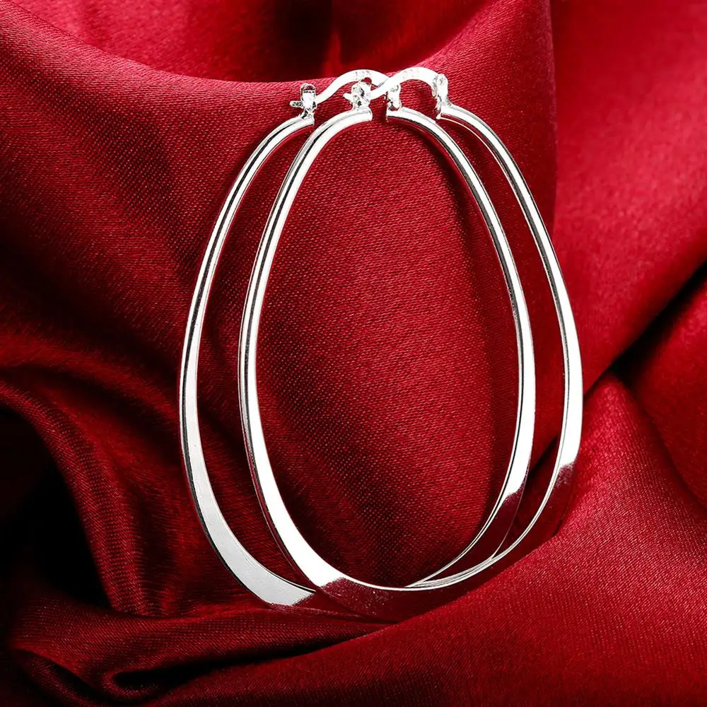 

Charm 925 Sterling Silver Earring High Quality Fashion for Woman Jewelry flat geometry long Big earrings wedding Gift