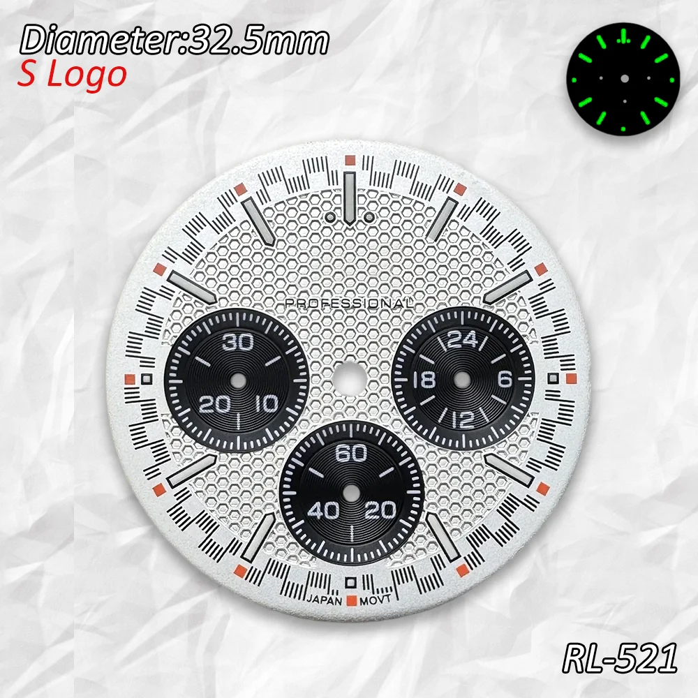 شعار S Super Ba بقطر 32.5 مم مع توقيت مضيء متعدد الوظائف ومقرص 6 سنون متوافق مع ملحقات ساعة الحركة VK63