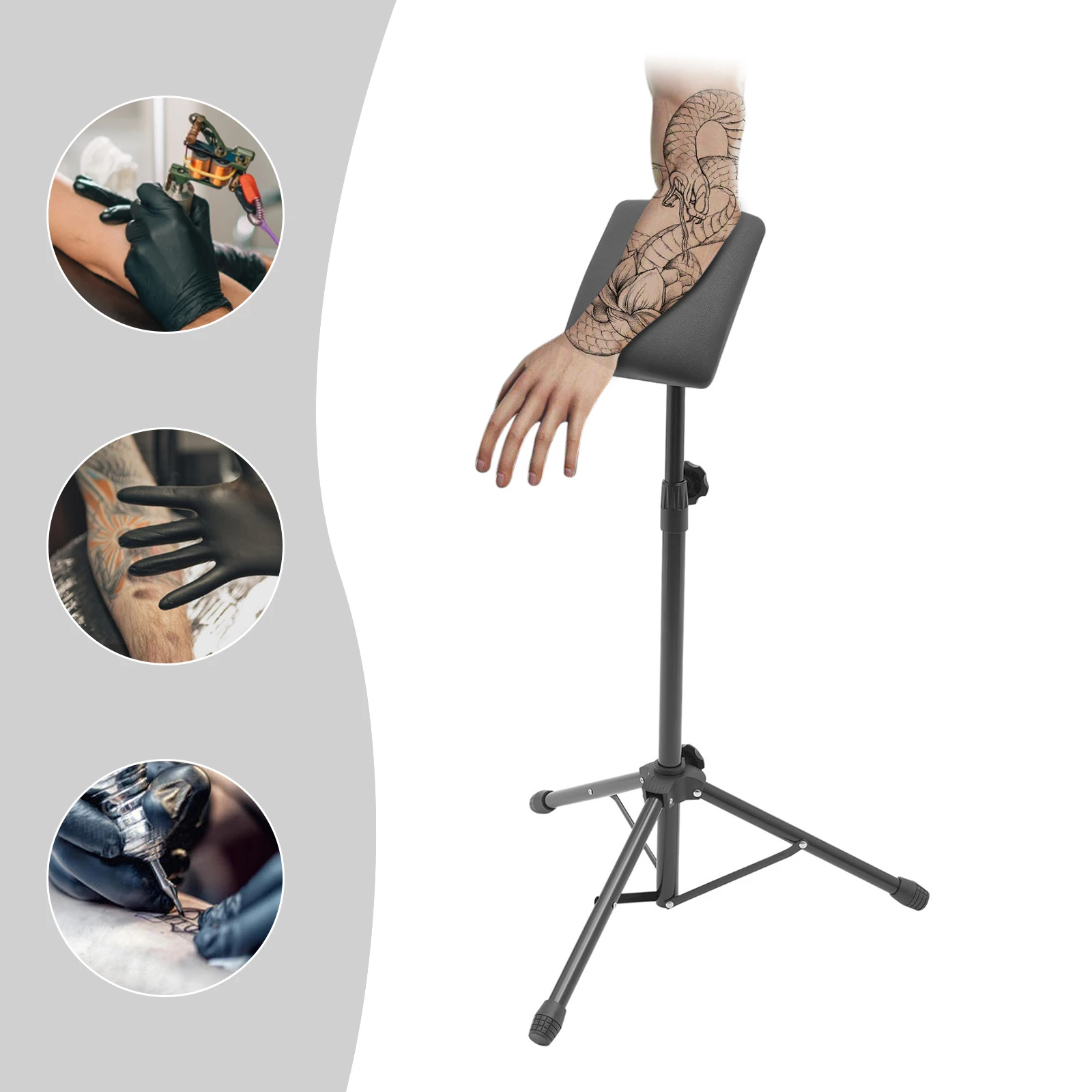 Reposabrazos portátil para tatuaje con soporte de trípode + almohadilla suave, altura ajustable 65-115cm, altura ajustable, cojín de reposabrazos