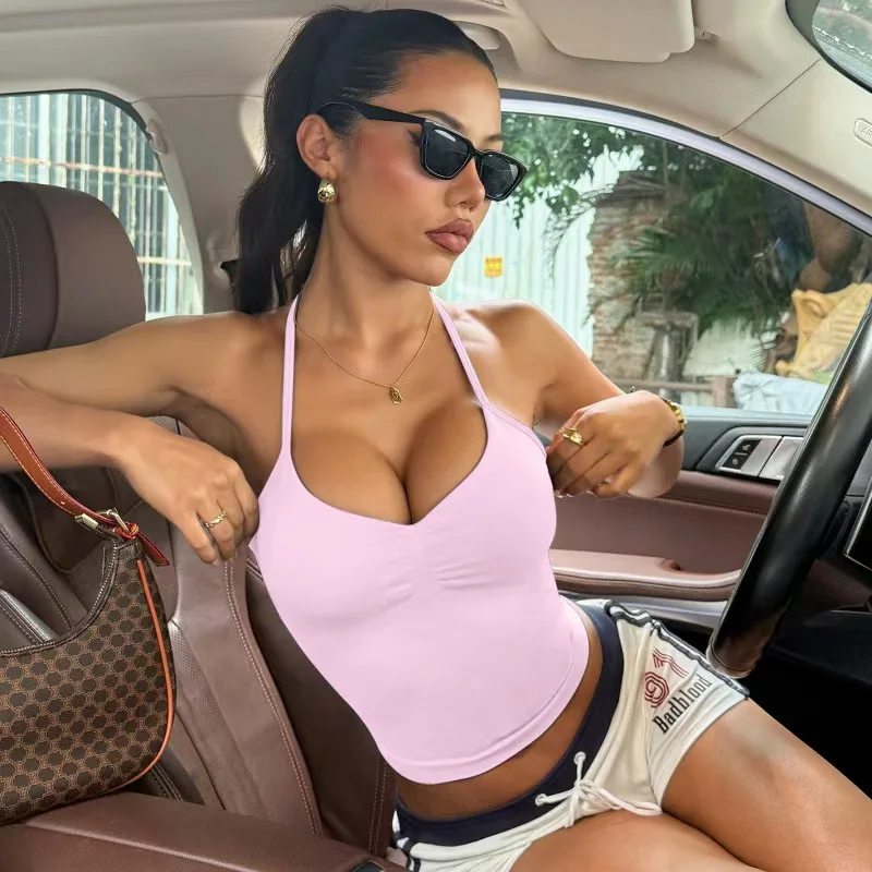 Longline  Strappy D1LOGO Top Yoga Vest Woman Backless Tank Tops Sports Fitness Bras Running Workout Gym Halter