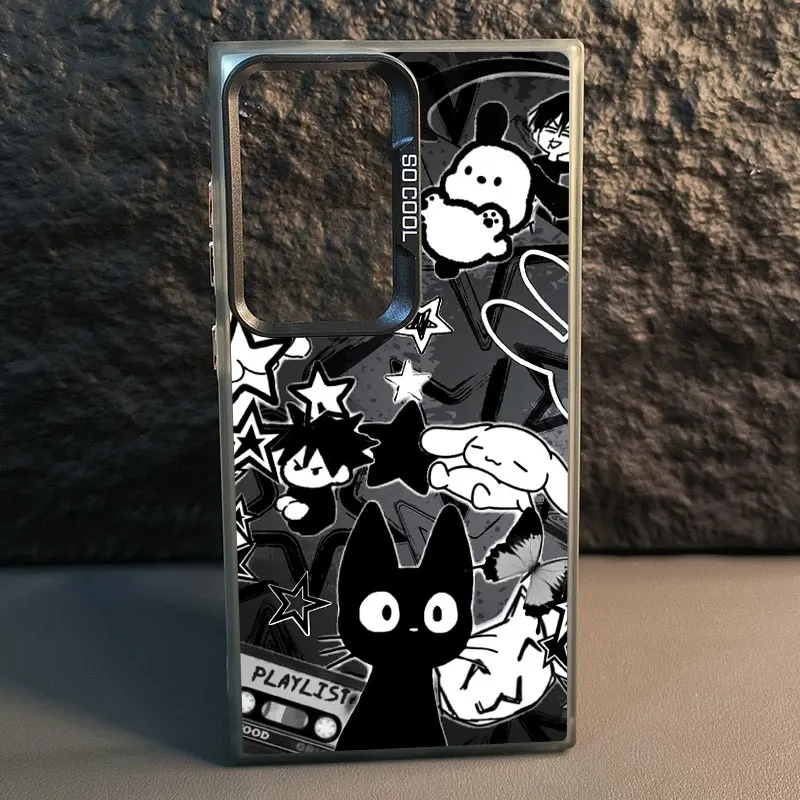 

For Samsung Galaxy S21 S23 S24 FE S25 S24 S23 S22 Ultra Plus Laser Phone Case Black Big Eye Cat Cute Animal Collection Covers