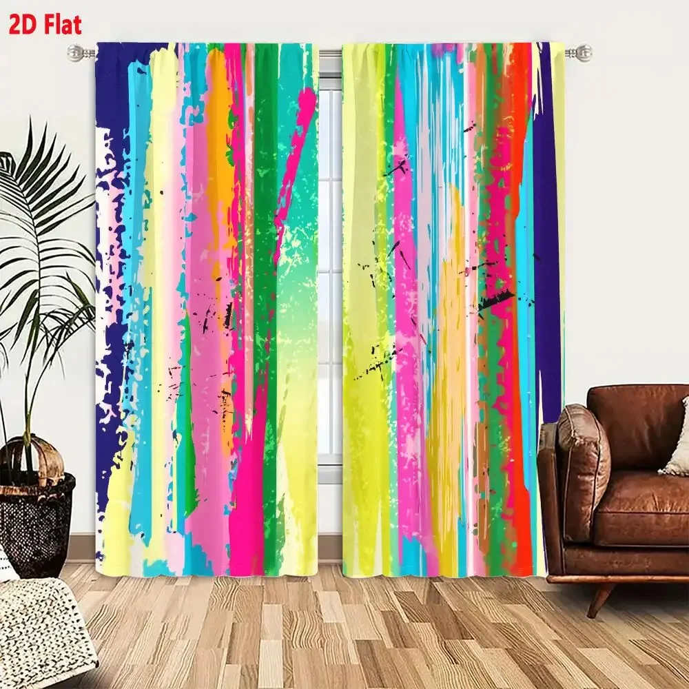 Vibrant Abstract Vertical Stripe Curtain Panels for Living Room Home Decor Light Filtering Window Treatment