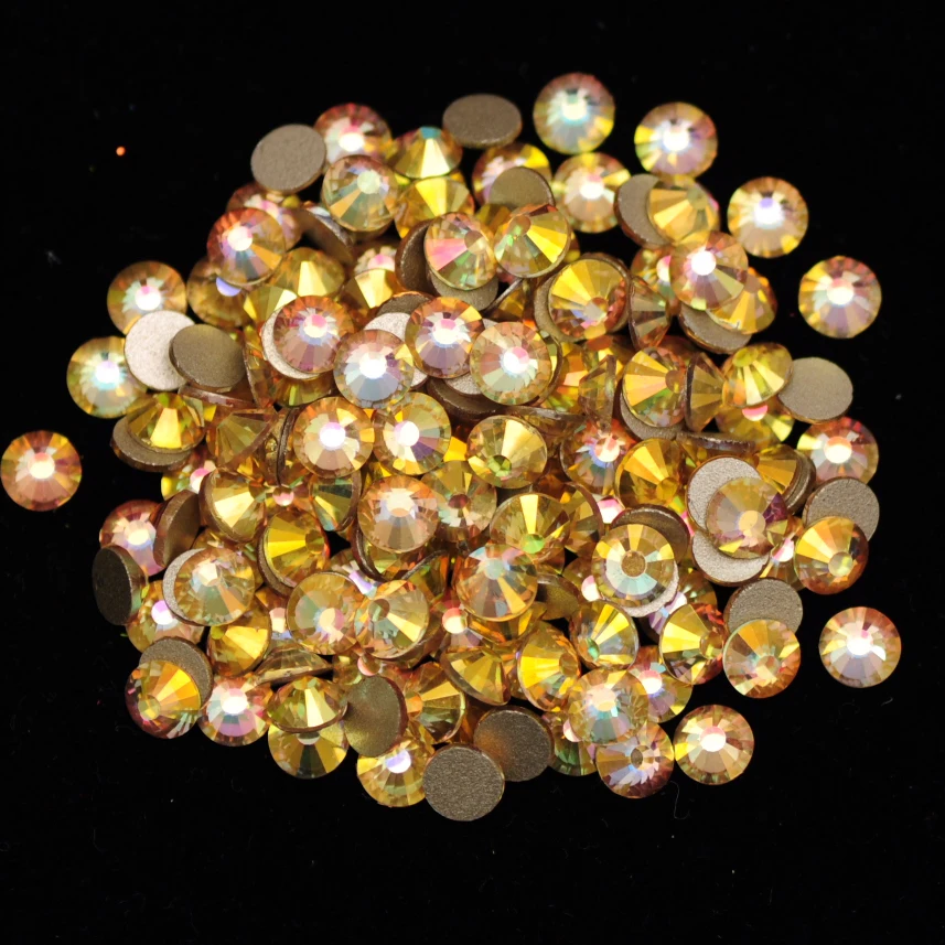 New Sunshine Gold Strass Non hotfix Flatback Glass Strass Glitter Nail Charms gemme per decorazioni per abbigliamento Nail Art