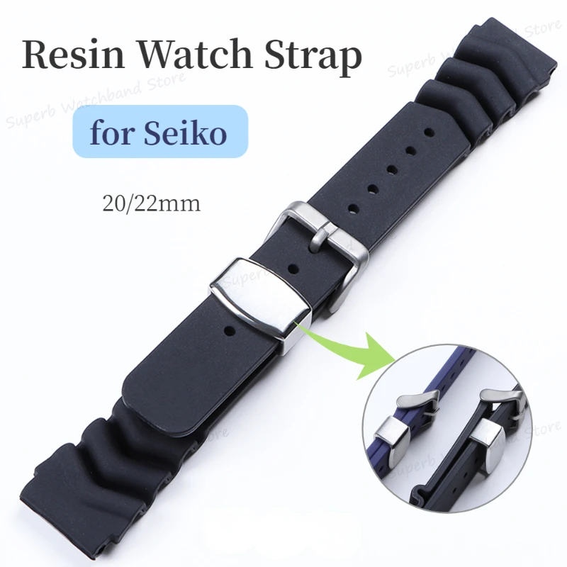 Resin Watchband 20mm 22mm for Seiko Water Ghost Diving Sport Waterproof Silicone Bracelet Soft Rubber Strap Watch Replacement