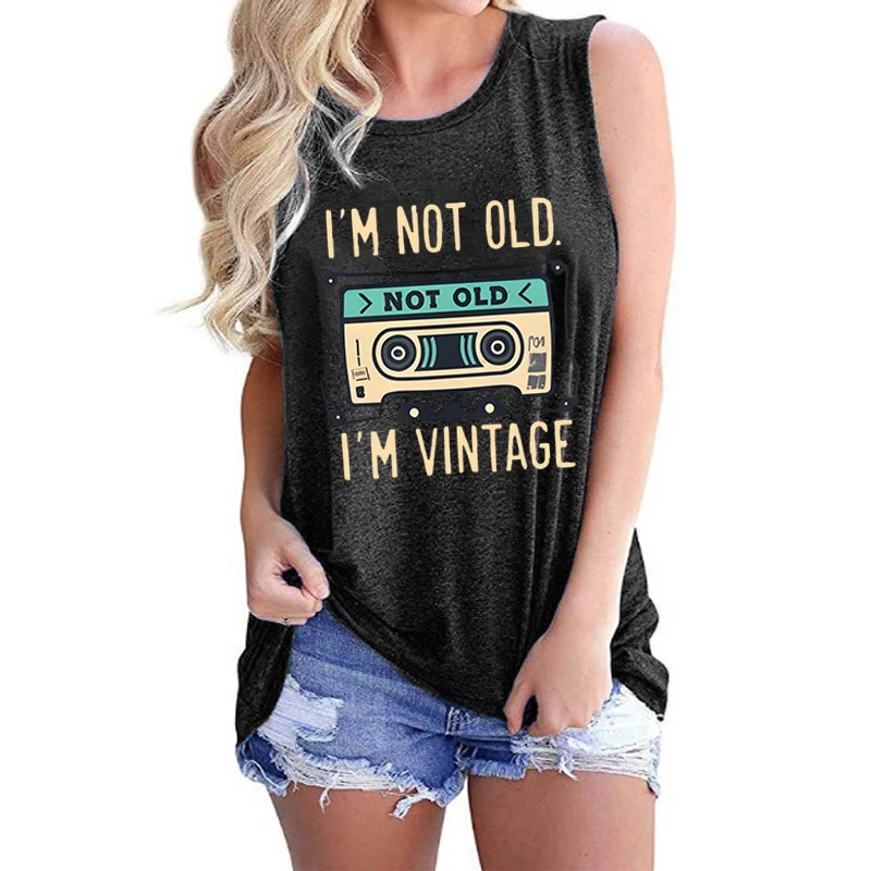 

Women's 80s Cassette Tape Vintage Shirts I'm Not Old I'm Vintage Graphic Tank Top Casual Sleeveless Top Cassete Tape Music Tanks