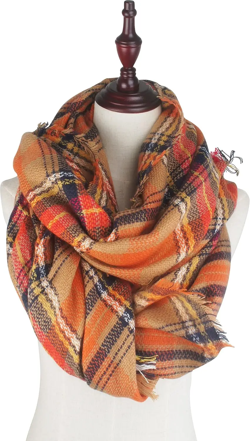 VIVIAN & VINCENT Women's Fall Winter Scarf Classic Tassel Plaid Tartan Warm Soft Chunky Large Blanket Wrap Shawl Scarves