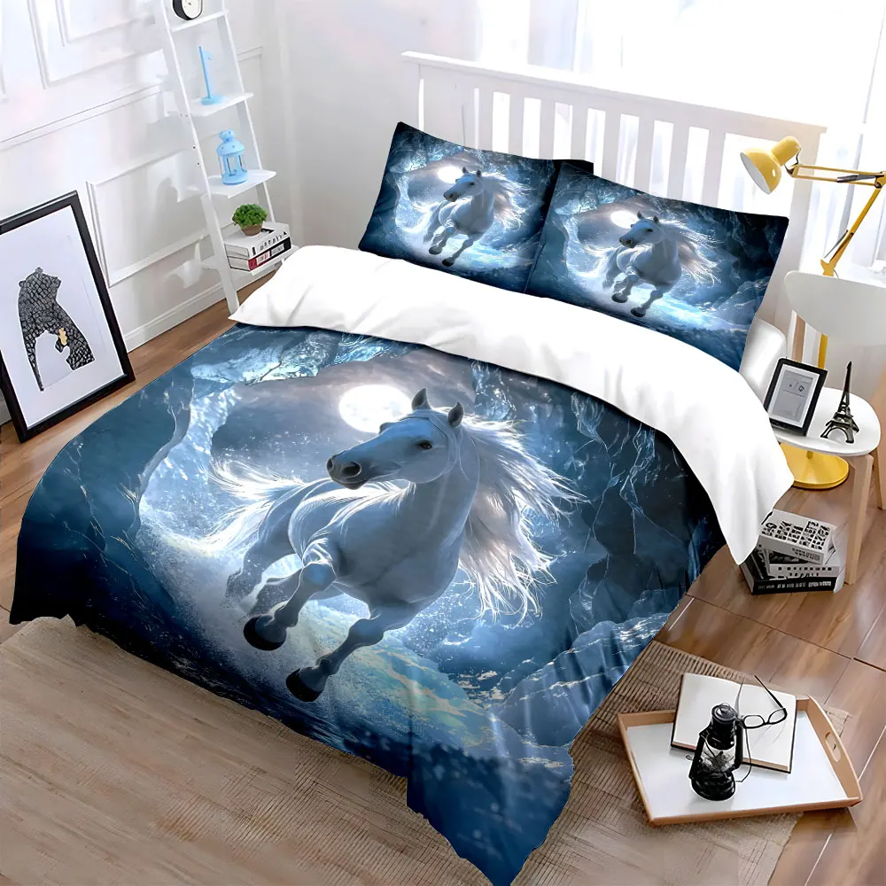 Majestic Horse in Frozen Cavern  kid's and adults' bedroom decor, Exquisite three-piece bedding set gift