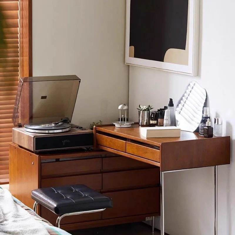 

Solid wood dresser retro retractable storage integrated small apartment desk storage bedroom makeup table