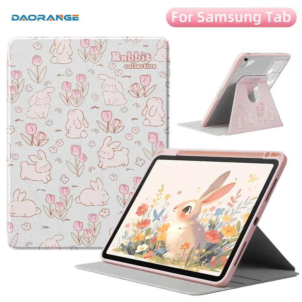 

Для Samsung Galaxy Tab A9 Plus A8 10.5 Чехол с кроликом и цветами Galaxy Tab S10 S9 FE 10,9 S7 S8 11 PLUS 12,4 13,1 S6 Lite 10,4