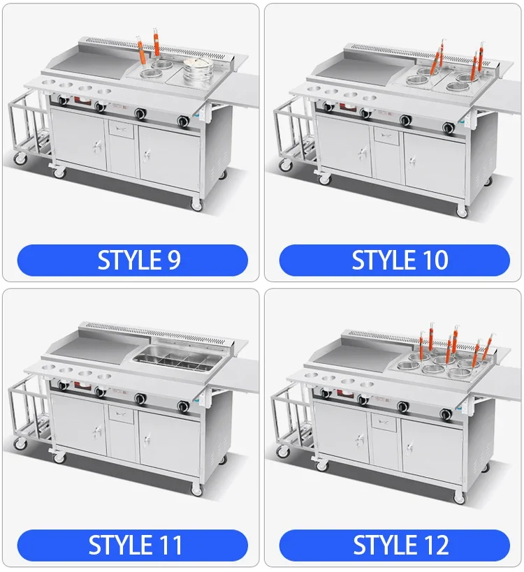 Carrinho de lanche móvel a gás comercial móvel tenda grill placa mais quente carrinho conversível caminhões manuais ao ar livre rolamento móvel carrinho de comida