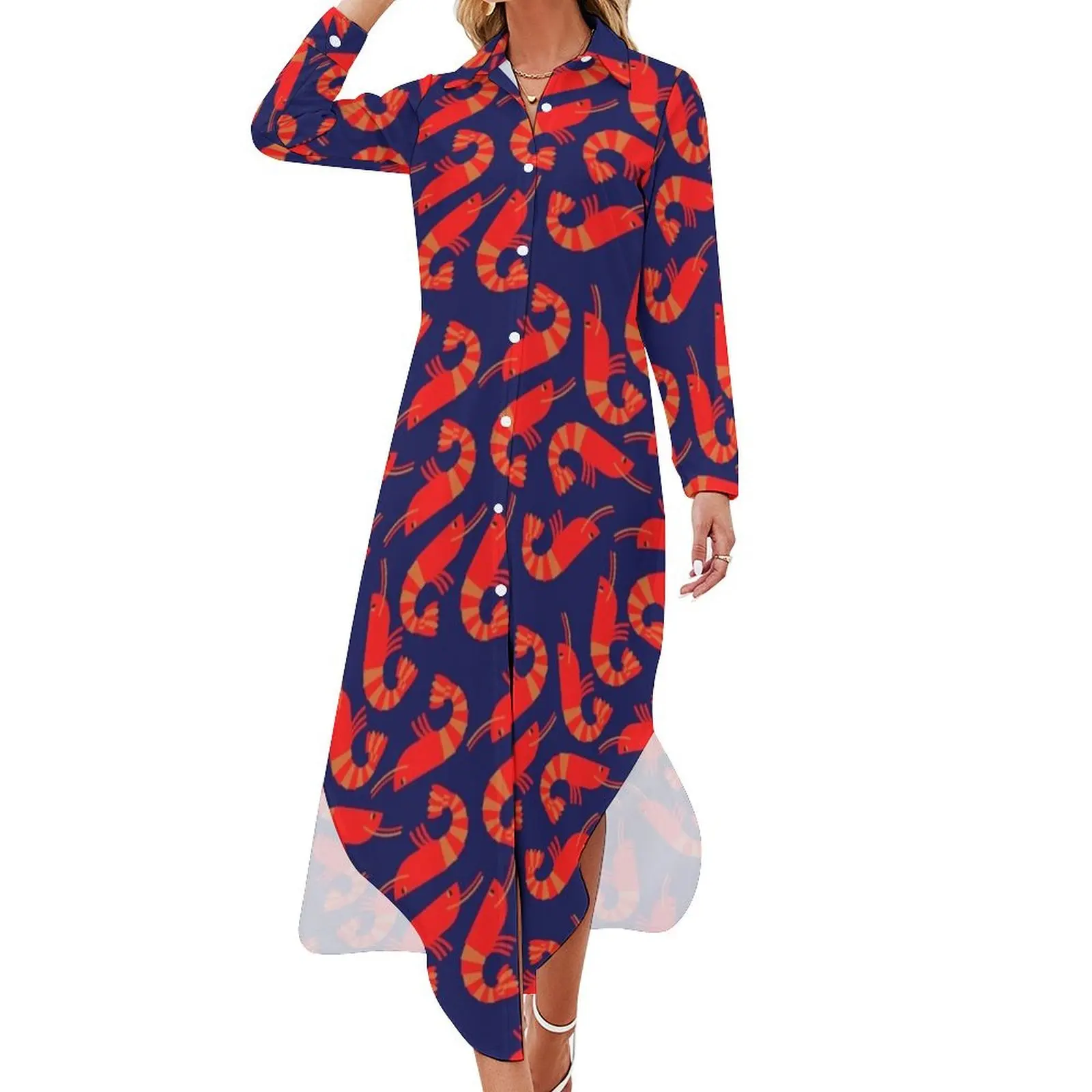 

shrimp Long Sleeved Shirt Dress summer women's dress 2024 prom clothes